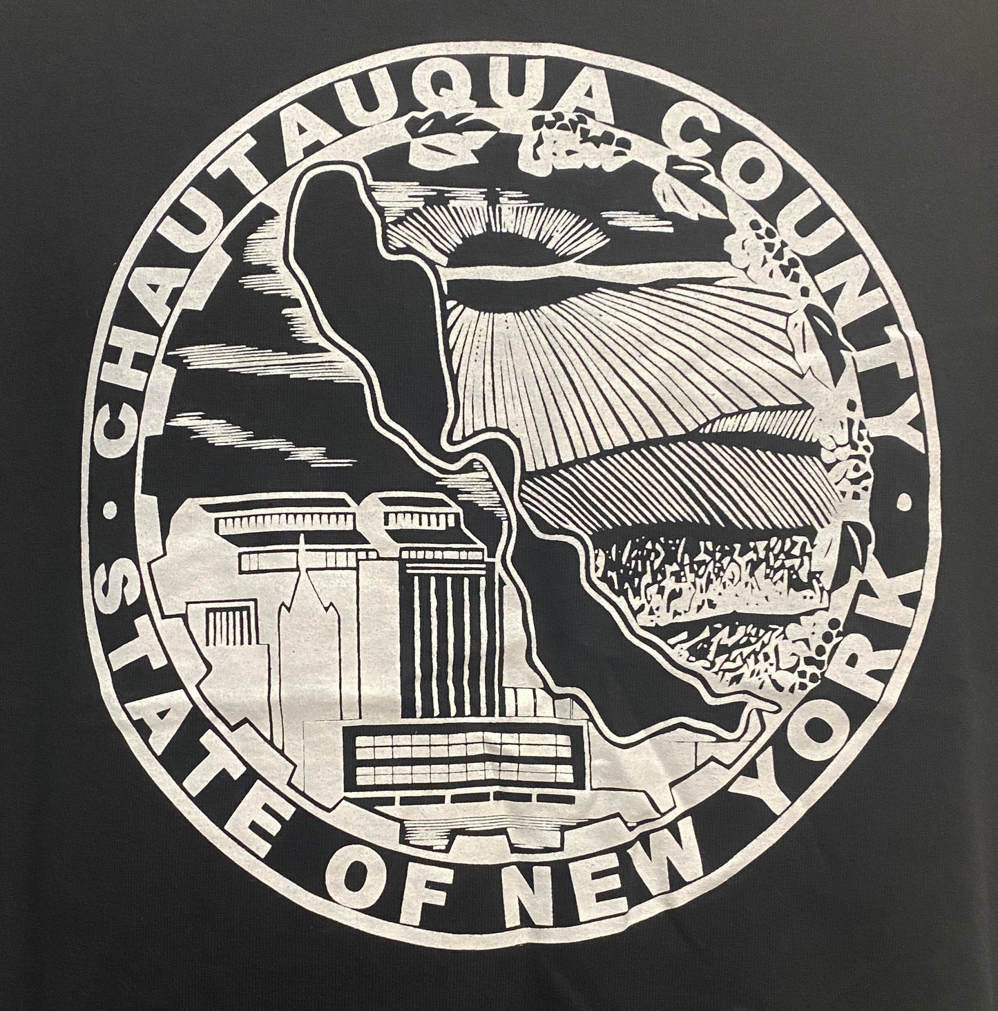 Chautauqua County Crest Tee - White on Black