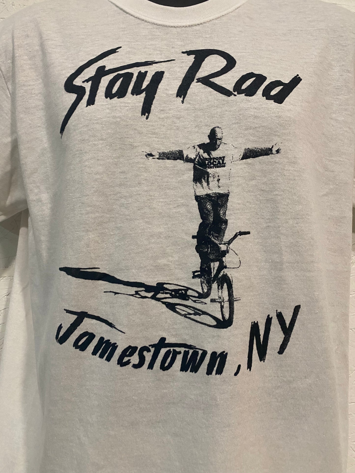 Jamestown NY STAY RAD tee - Vintage Black on White