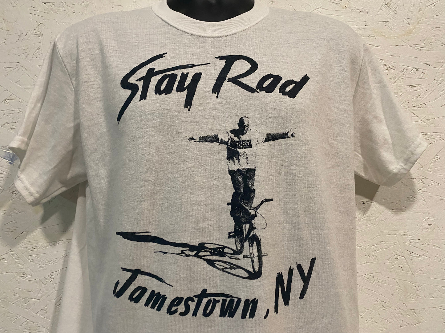 Jamestown NY STAY RAD tee - Vintage Black on White