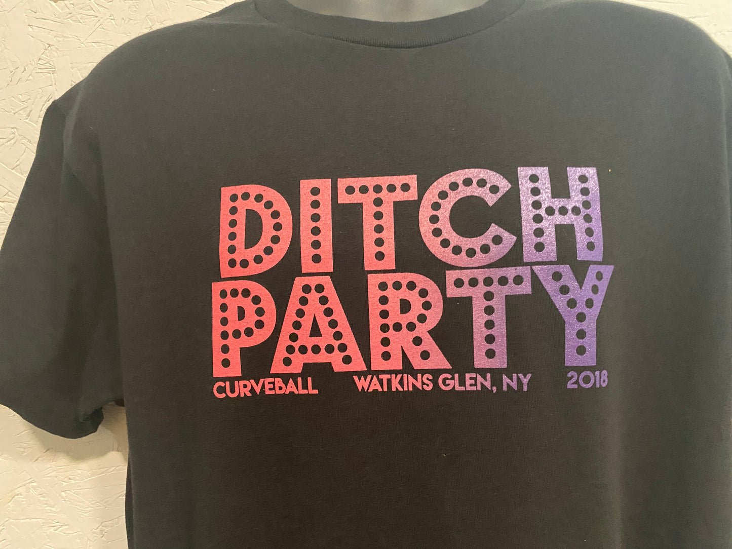 DITCH PARTY Commemorative Curveball tee - Watkins Glen NY 2018 - Pink/Purple on Black