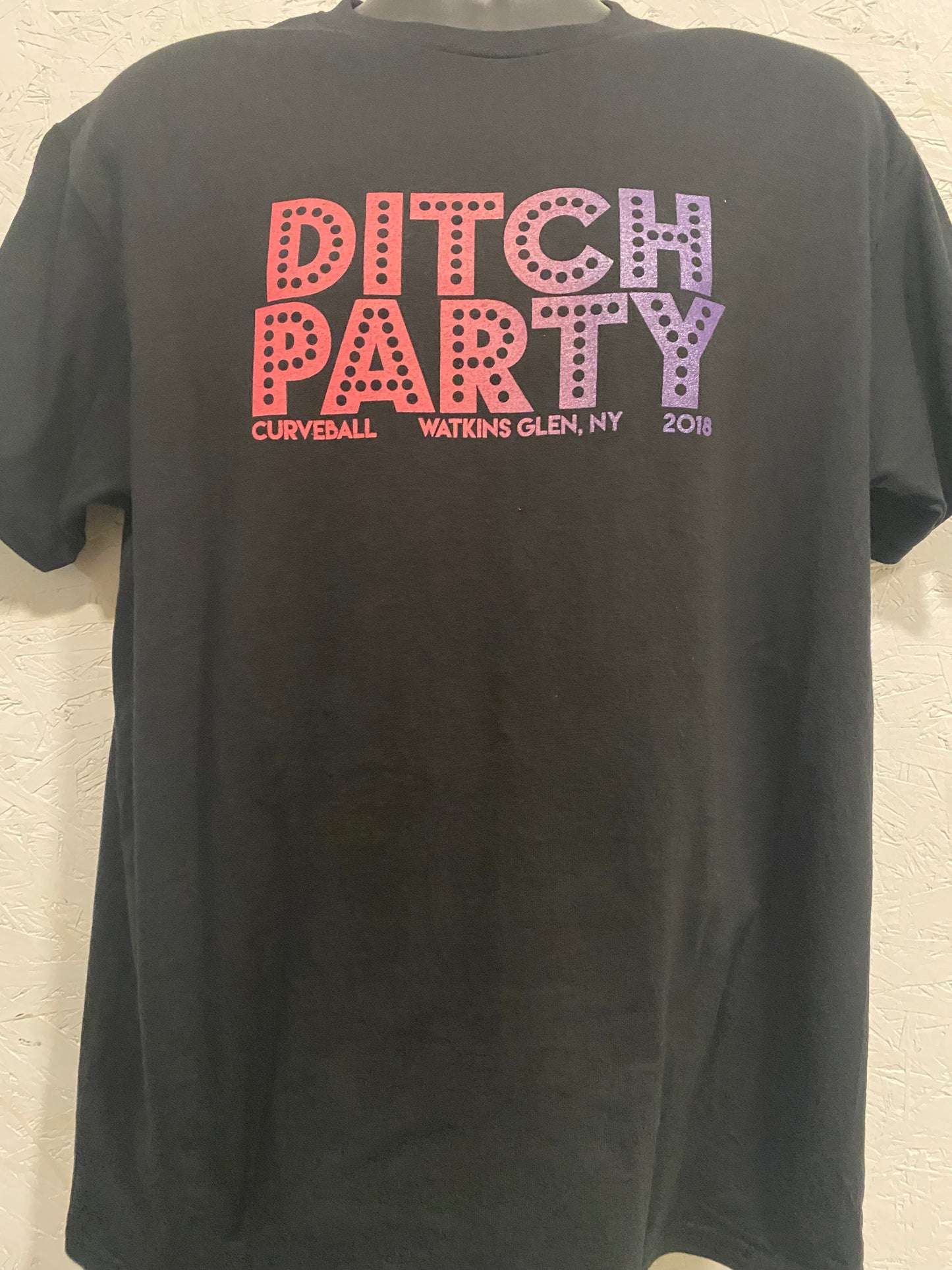 DITCH PARTY Commemorative Curveball tee - Watkins Glen NY 2018 - Pink/Purple on Black