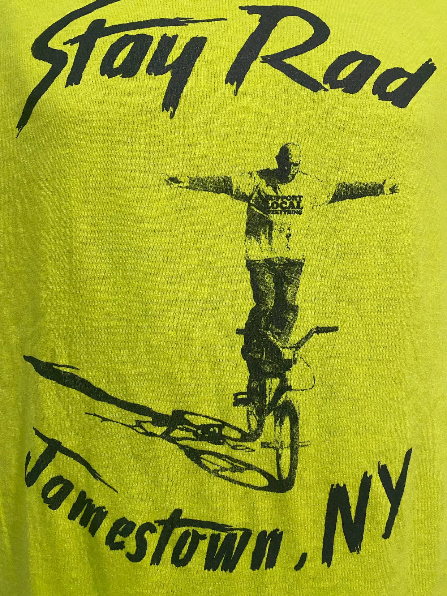 Jamestown NY STAY RAD tee - Black on Safety Yellow