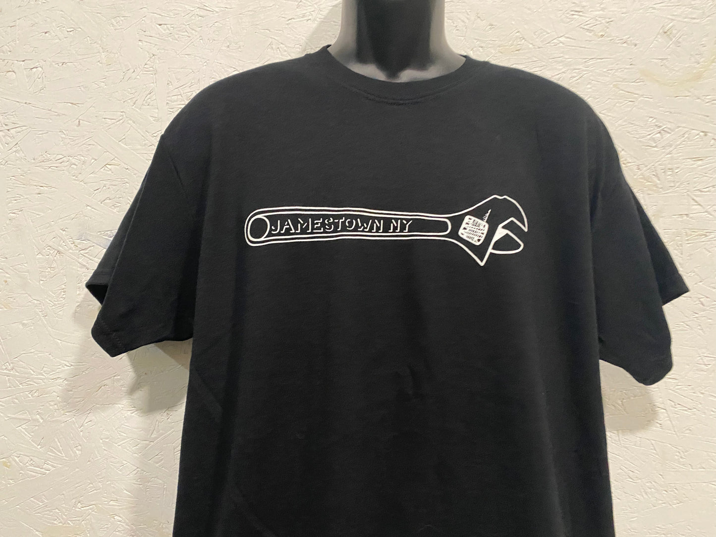 Jamestown NY Wrench Tee - White on Black