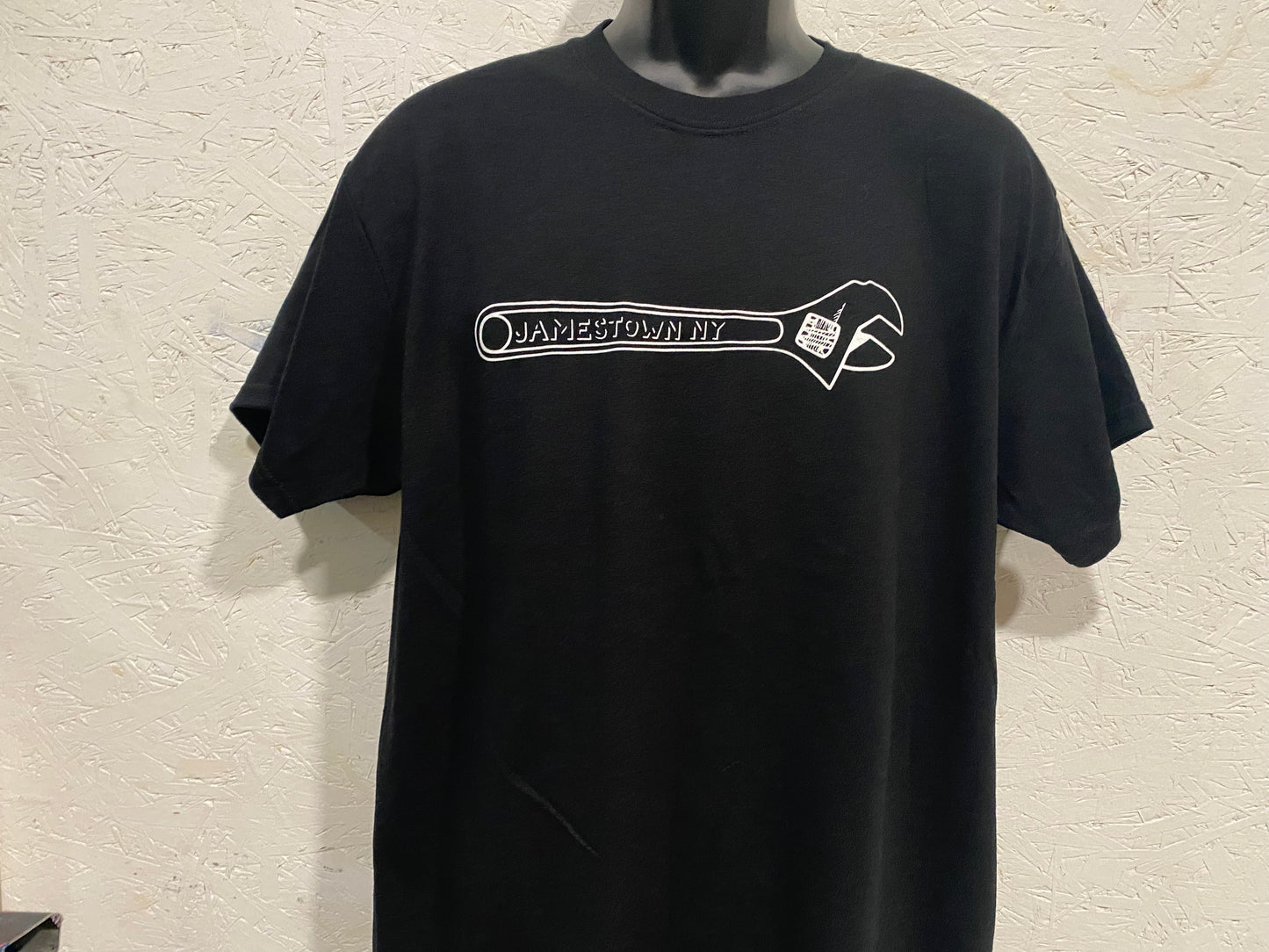 Jamestown NY Wrench Tee - White on Black