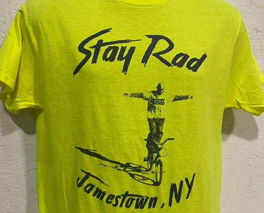 Jamestown NY STAY RAD tee - Black on Safety Yellow