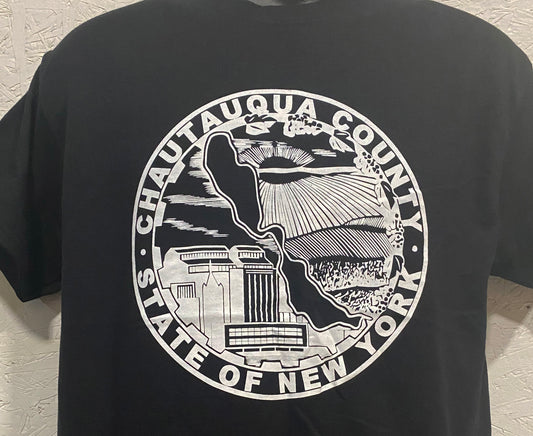 Chautauqua County Crest Tee - White on Black