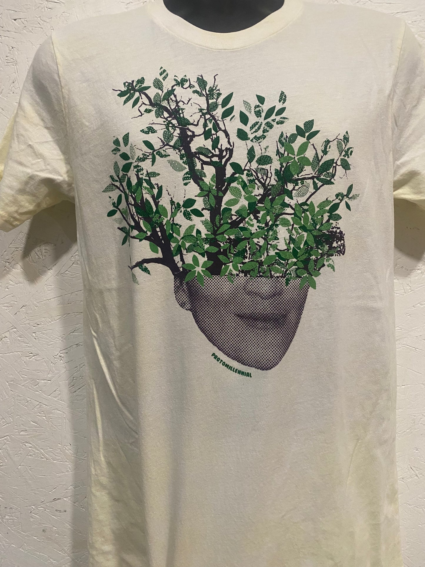 Protomillennial "Dreaming Tree" Tee - Tricolor Print on Pale Yellow Bleach-Washed Tee