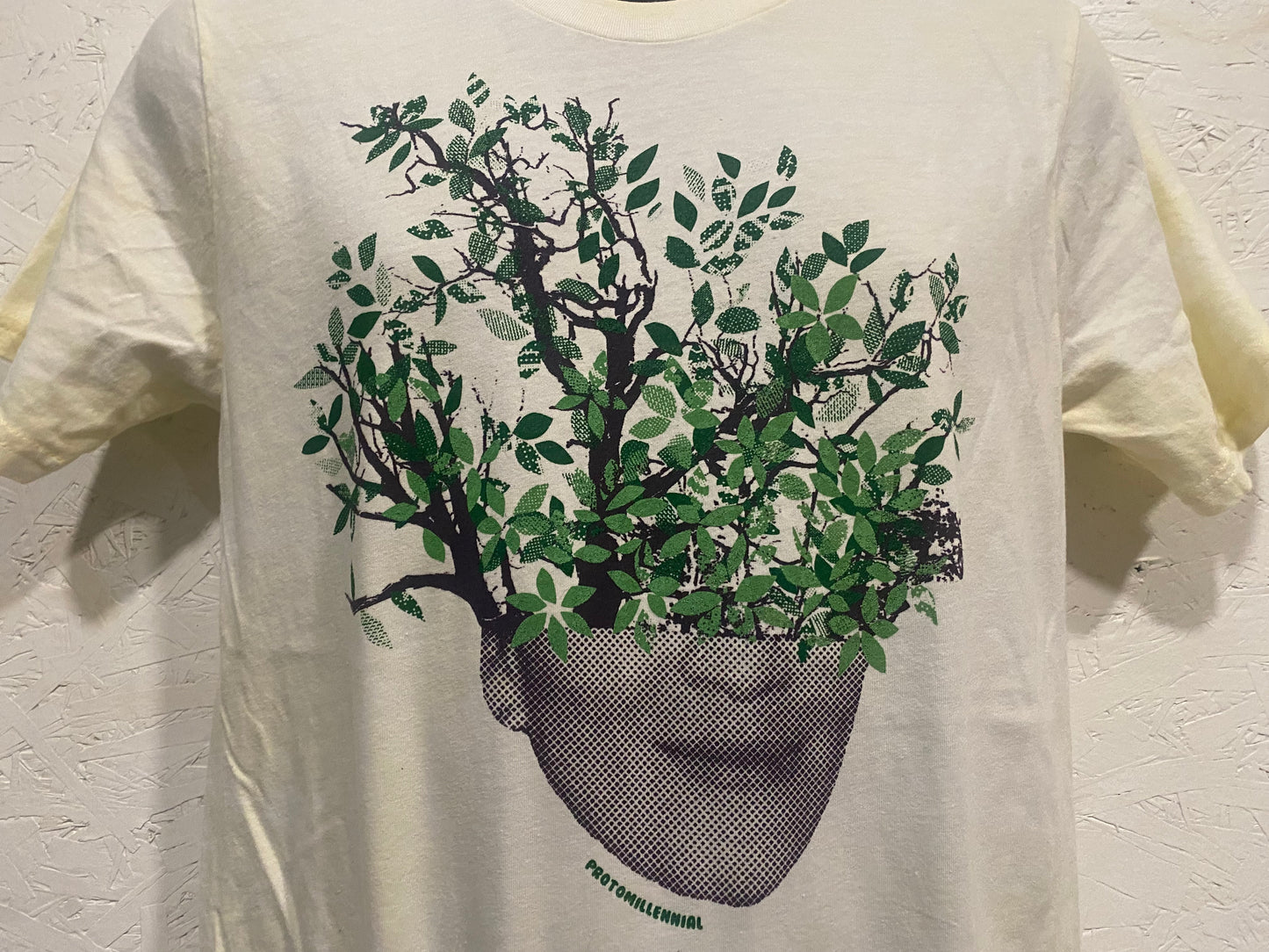 Protomillennial "Dreaming Tree" Tee - Tricolor Print on Pale Yellow Bleach-Washed Tee