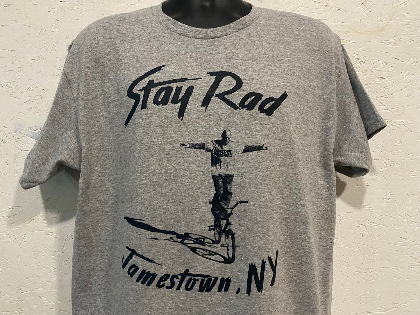 Jamestown NY STAY RAD tee - Dark Navy Blue on Grey