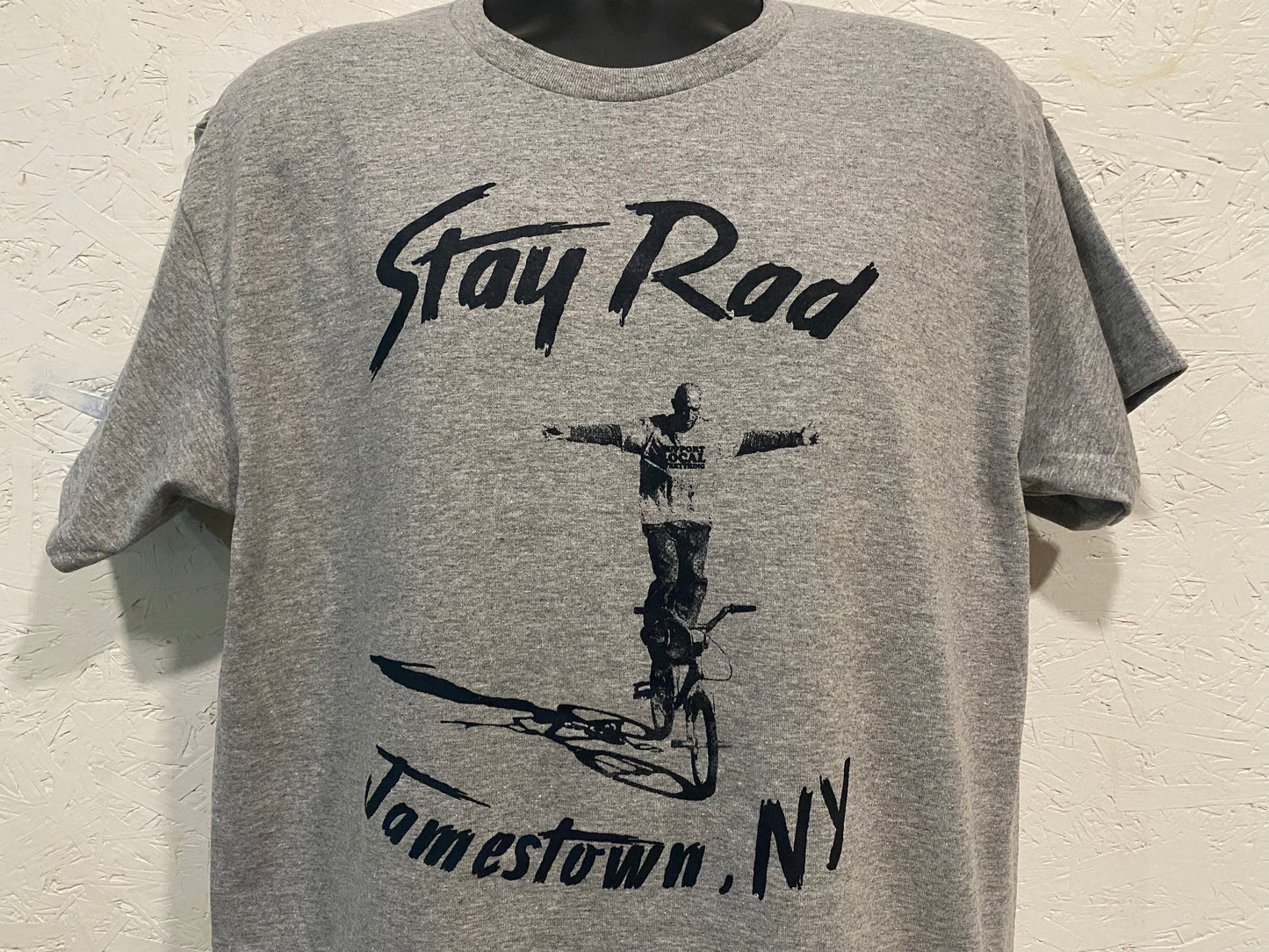 Jamestown NY STAY RAD tee - Dark Navy Blue on Grey