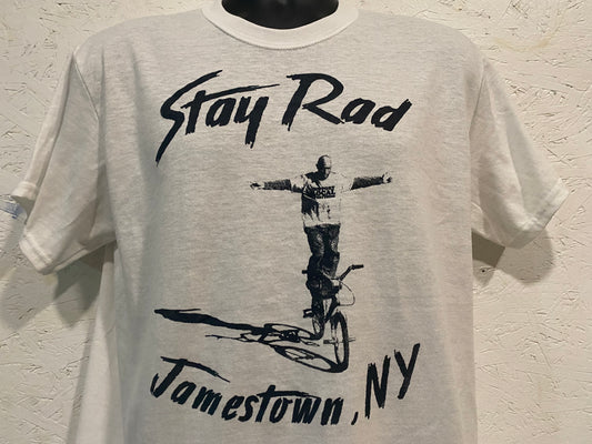 Jamestown NY STAY RAD tee - Vintage Black on White