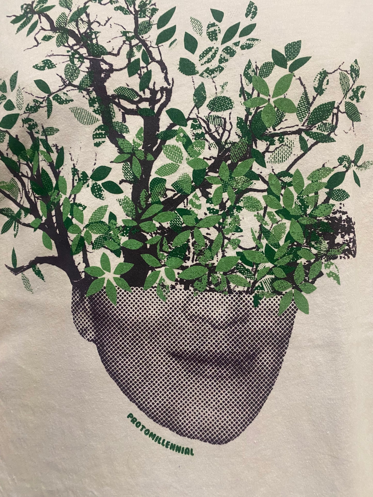 Protomillennial "Dreaming Tree" Tee - Tricolor Print on Pale Yellow Bleach-Washed Tee