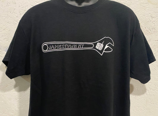 Jamestown NY Wrench Tee - White on Black